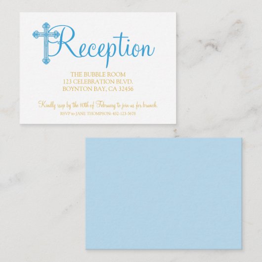 eleganter CHRISTENING oder BAPTISM blauer Empfang  Begleitkarte (Vorne/Hinten)