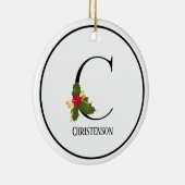 Eleganter Christmas Holly Monogram Letter C Keramik Ornament (Rechts)