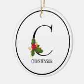Eleganter Christmas Holly Monogram Letter C Keramik Ornament (Links)