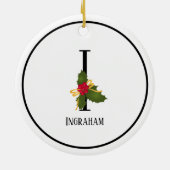 Eleganter Christmas Holly Monogram Letter I Keramik Ornament (Hinten)