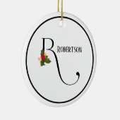 Eleganter Christmas Holly Monogram Letter R Keramik Ornament (Rechts)