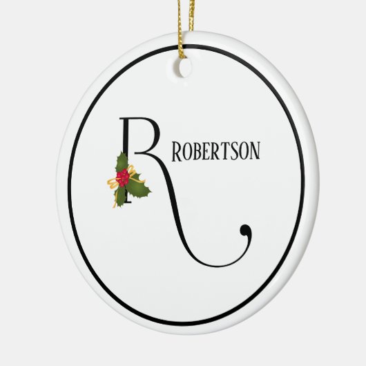 Eleganter Christmas Holly Monogram Letter R Keramik Ornament (Links)