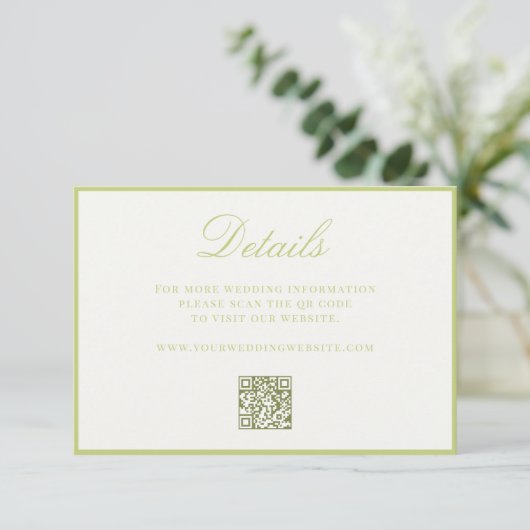 Eleganter Citrusgrüner Hochzeit QR-Code im Old-Mon Begleitkarte (Stehend Vorderseite)