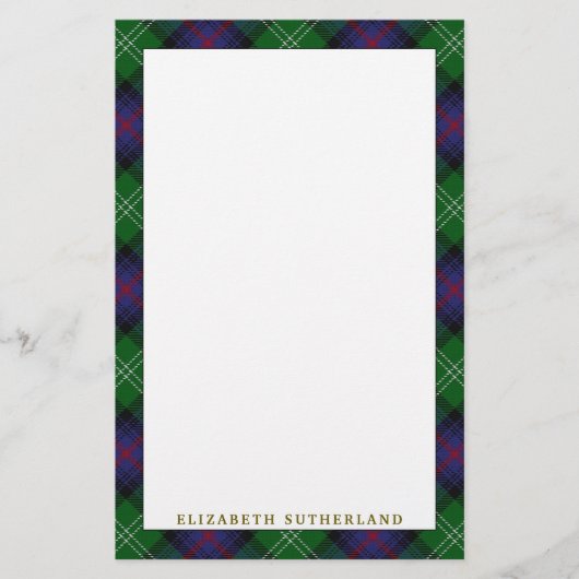 Eleganter Clan-SutherlandTartan kariert Briefpapier (Vorderseite)