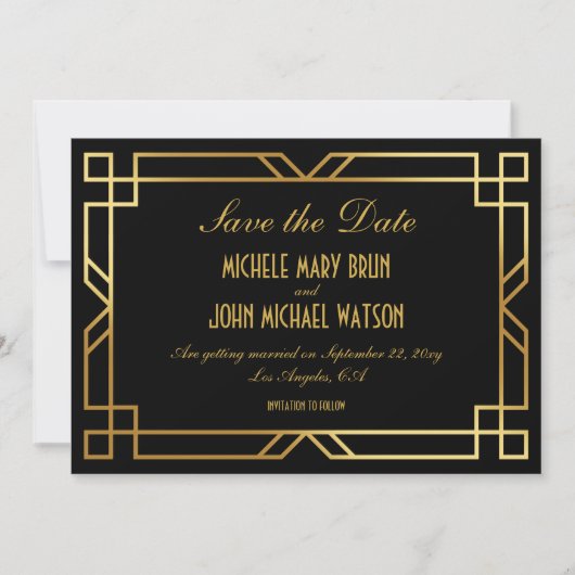 Eleganter Classic Black Gold QR Code Save the Date Einladung (Vorderseite)