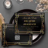 Eleganter Classic Black Gold QR Code Save the Date Einladung