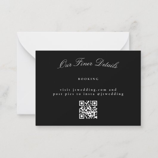 Eleganter Classic Black & White Wedding QR CODE UA Mitteilungskarte (Rückseite)