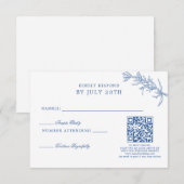 Eleganter Classic Blue Floral Wedding QR Code RSVP Karte (Vorne/Hinten)