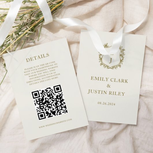 Eleganter Classic Gold Wedding QR Code Details Begleitkarte