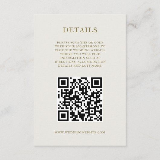 Eleganter Classic Gold Wedding QR Code Details Begleitkarte (Vorderseite)