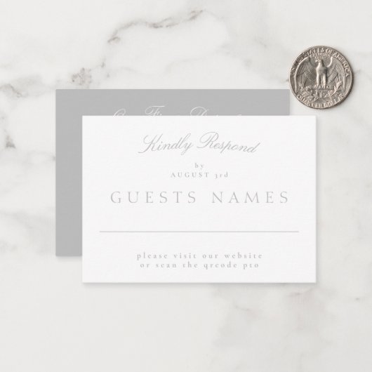Eleganter Classic Light Gray Wedding QR CODE UAWG Mitteilungskarte (Vorderseite/Rückseite Beispiel)