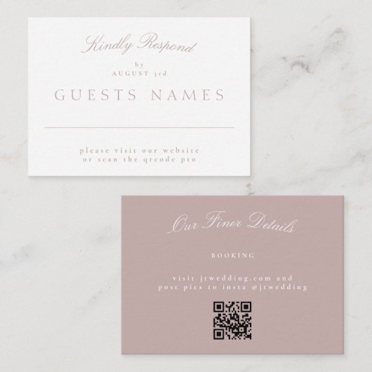 Eleganter Classic Pink Taupe Wedding QR CODE UAWG Mitteilungskarte (Vorne/Hinten)