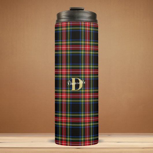 Eleganter Classic Tartan Monogram Name Weihnachten Thermosbecher
