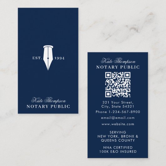 Eleganter Classy Notar-Unterschriftsagent QR-Code Visitenkarte (Vorne/Hinten)