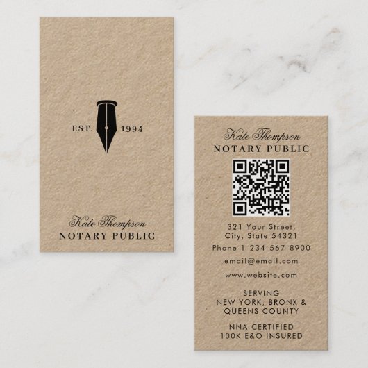 Eleganter Classy Notar-Unterschriftsagent QR-Code Visitenkarte (Vorne/Hinten)