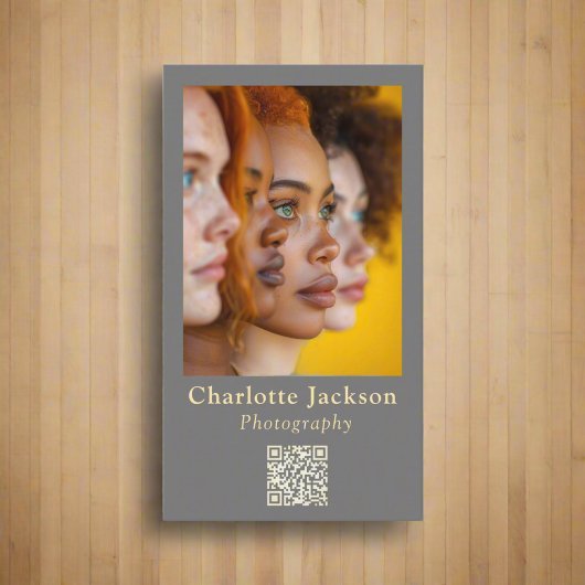 Eleganter Clean Gray Foto Fotografie & Qr Code Visitenkarte