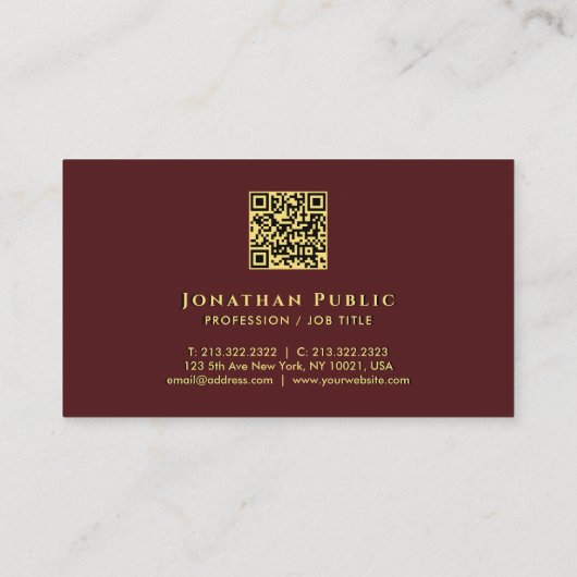 Eleganter Clean Template Imitats Gold Text QR Code Visitenkarte (Rückseite)