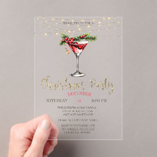 Eleganter Cocktail, String Lights Gold Weihnachten Acryleinladungen