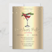 Eleganter Cocktail, String Lights Gold Weihnachten Einladung (Vorderseite)