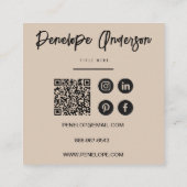 Eleganter Cocoa Cream Minimalistisch QR Code Moder Quadratische Visitenkarte (Rückseite)