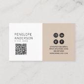 Eleganter Cocoa Cream Minimalistisch QR Code Moder Visitenkarte (Rückseite)