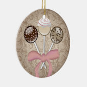 Eleganter Cocoa Damask Cake Pop Keramikornament (Rechts)