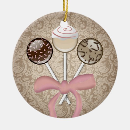 Eleganter Cocoa Damask Cake Pop Keramikornament (Vorne)