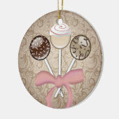 Eleganter Cocoa Damask Cake Pop Keramikornament (Links)