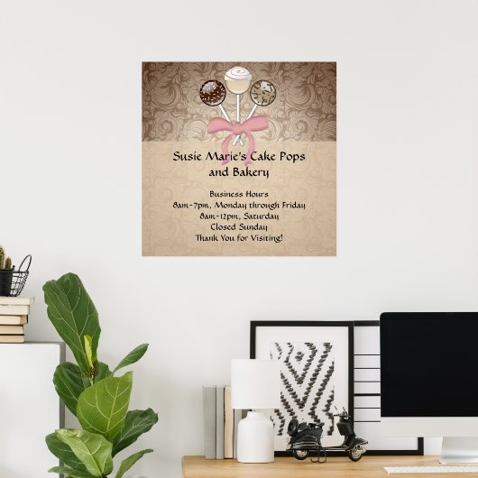 Eleganter Cocoa Damask Cake Pop Poster (Heimbüro)