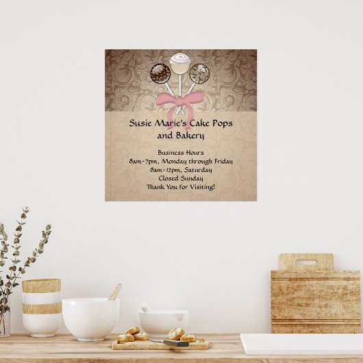 Eleganter Cocoa Damask Cake Pop Poster (Küche)