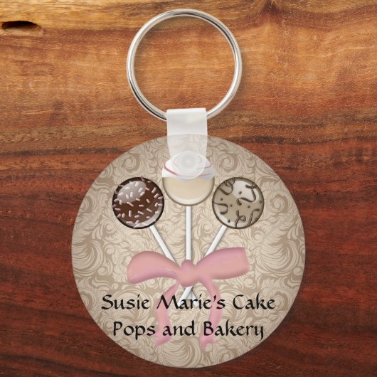 Eleganter Cocoa Damask Cake Pop Schlüsselanhänger (Vorderseite)