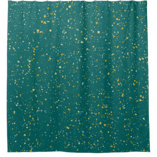 Eleganter Confetti Space - Aquamarin Green & Gold, Duschvorhang (Vorderseite)