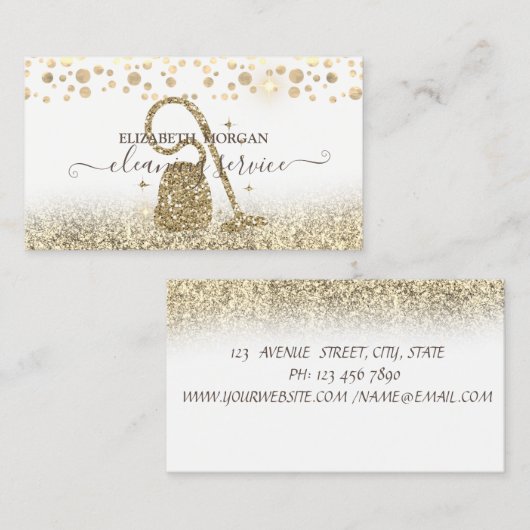 Eleganter Confetti Staubsauger Gold Glitzer Visitenkarte (Vorne/Hinten)