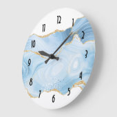 Eleganter Cooler Blue Agate und Gold Glitzer Borde Große Wanduhr (Winkel)