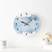 Eleganter Cooler Blue Agate und Gold Glitzer Borde Große Wanduhr (Zuhause)