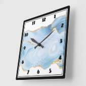 Eleganter Cooler Blue Agate und Gold Glitzer Borde Quadratische Wanduhr (Winkel)