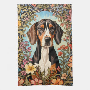 Eleganter Coonhound Bunter Blumendruck Geschirrtuch