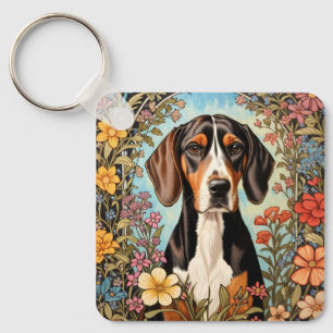 Eleganter Coonhound Bunter Blumenschmuck Schlüsselanhänger