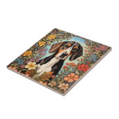 Eleganter Coonhound Buntes Blumenmuster Fliese (Seite)