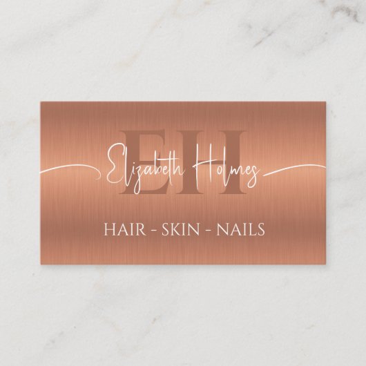 Eleganter Copper Brown Monogram Makeup Artist QR Visitenkarte (Vorderseite)