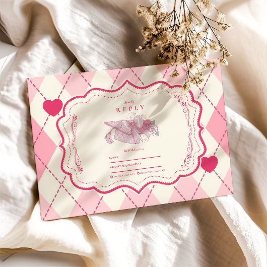 Eleganter Coquette Pink Bow Abschluss RSVP Karte