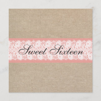 Eleganter Coral Burlap Lace 16 . Geburtstag Geburt Einladung