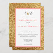 Eleganter Coral Glitzer Gold Hochzeit Einladung (Vorne/Hinten)