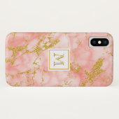 Eleganter Coral Marble Monogram Imitate Gold Glitz Case-Mate iPhone Hülle (Rückseite (Horizontal))