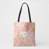 Eleganter Coral Marble Monogram Imitate Gold Glitz Tasche (Vorderseite)