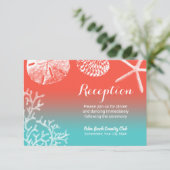 Eleganter Coral Reef Beach Wedding Empfang Einladung (Stehend Vorderseite)