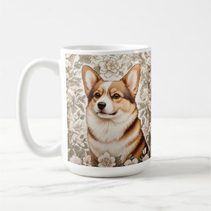 Eleganter Corgi Creme Blumen William Morris Inspir Kaffeetasse