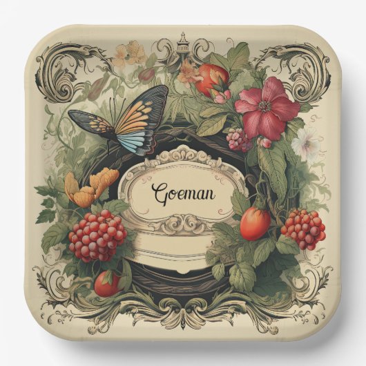 Eleganter Cotgore Garden Berries Personalisiert Pappteller (Vorderseite)