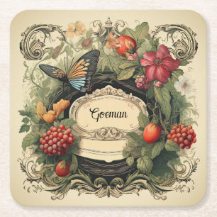 Eleganter Cottagecore-Garten-Beeren-Personalisiert Rechteckiger Pappuntersetzer