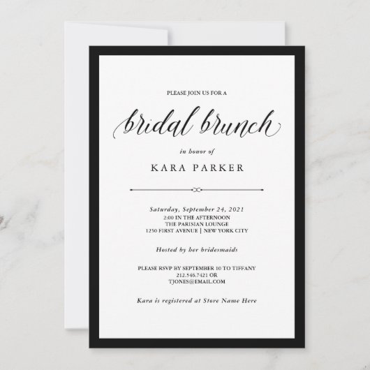 Eleganter Couturen| Schwarzweiss-BrautBrunch Einladung (Vorderseite)